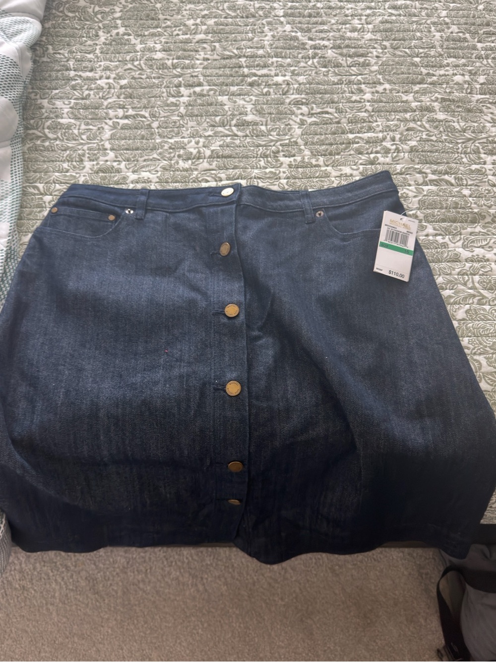 Michael Kors Dark Blue Denim Button-Front Pencil Skirt